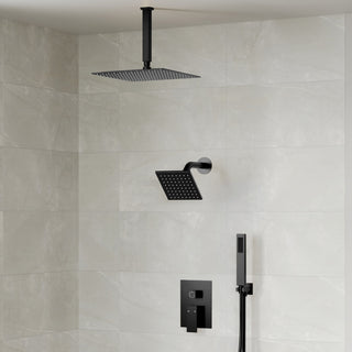 Dual Heads 3-Functions Shower System with Pressure Balancing Rough-In Valve, Matte Black