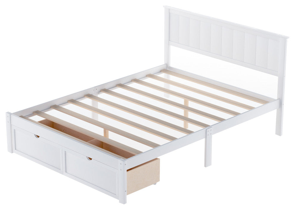 Gewnee Full Size Platform Bed with Under-bed Drawers, White