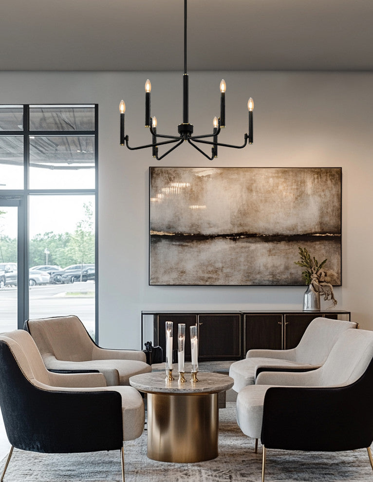Bedford 24" 6-Light Chandelier Matte Black With Brass Finish