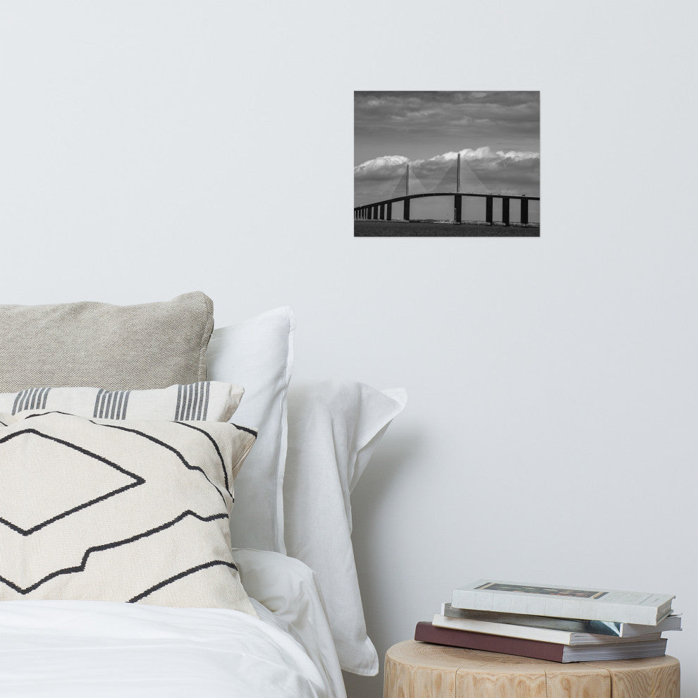 Skyway Bridge Black and White Coastal Landscape Photo Unframed Wall Art Print, 11" X 14"