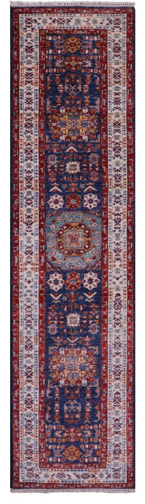 2' 7" X 10' 2" Super Kazak Geometric Hand Knotted Wool Runner Rug Q11235