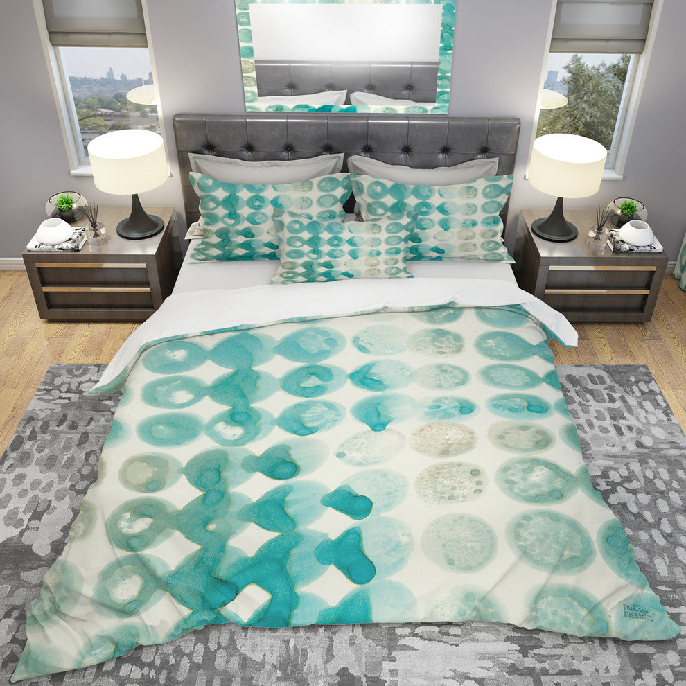 Turquoise Watercolor Geometrical Ii Duvet Cover Set, King