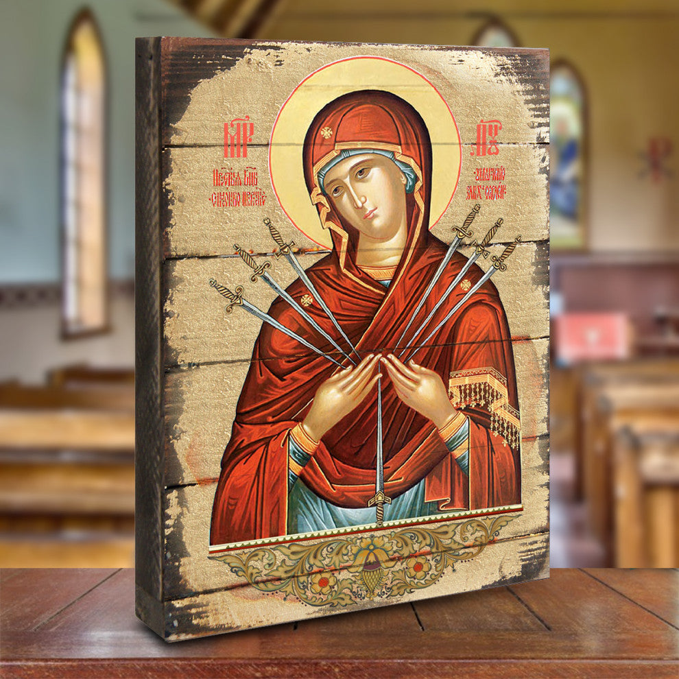 Virgin Mary of The Seven Sword Wooden Block, 16"x12"