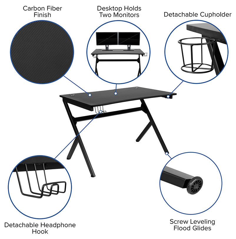 Black Gaming Desk & Footrest Reclining Chair Set, Blue