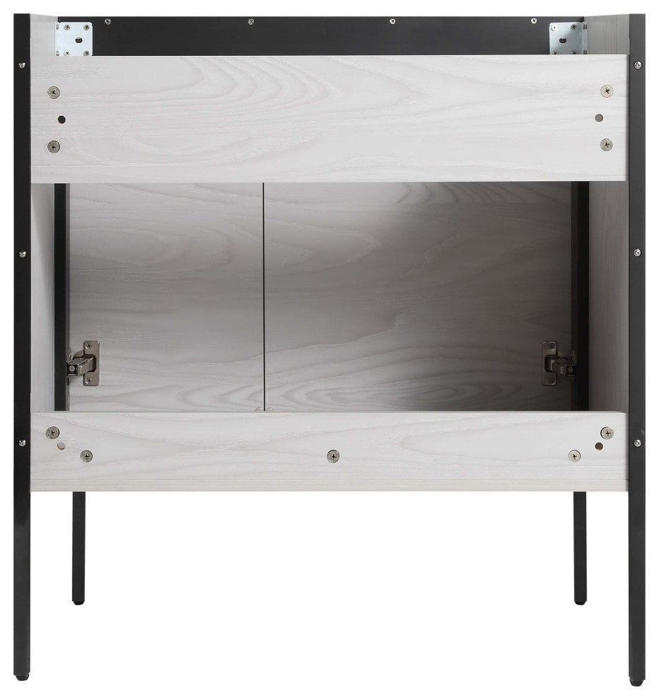 Oakville Bath Vanity, Ceramic Sink, Mild Grey Oak, 30 Inch, Black Hardware