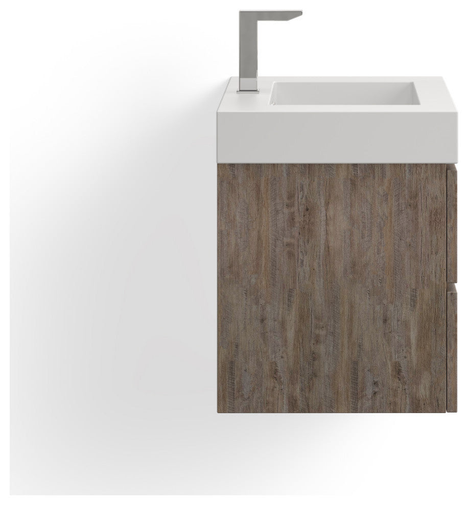 Boutique Bath Vanity, Natural Wood, 30", Single Sink, Wall Mount