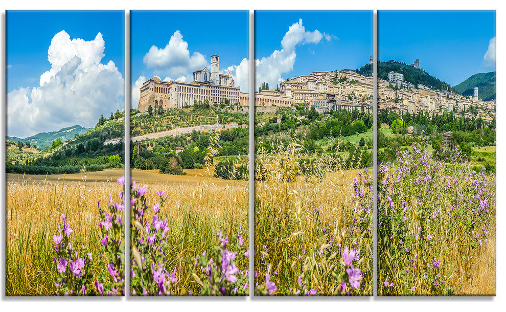 Ancient Town of Assisi Panorama, Landscape Canvas Art Print, 48"x28", 4 Panels