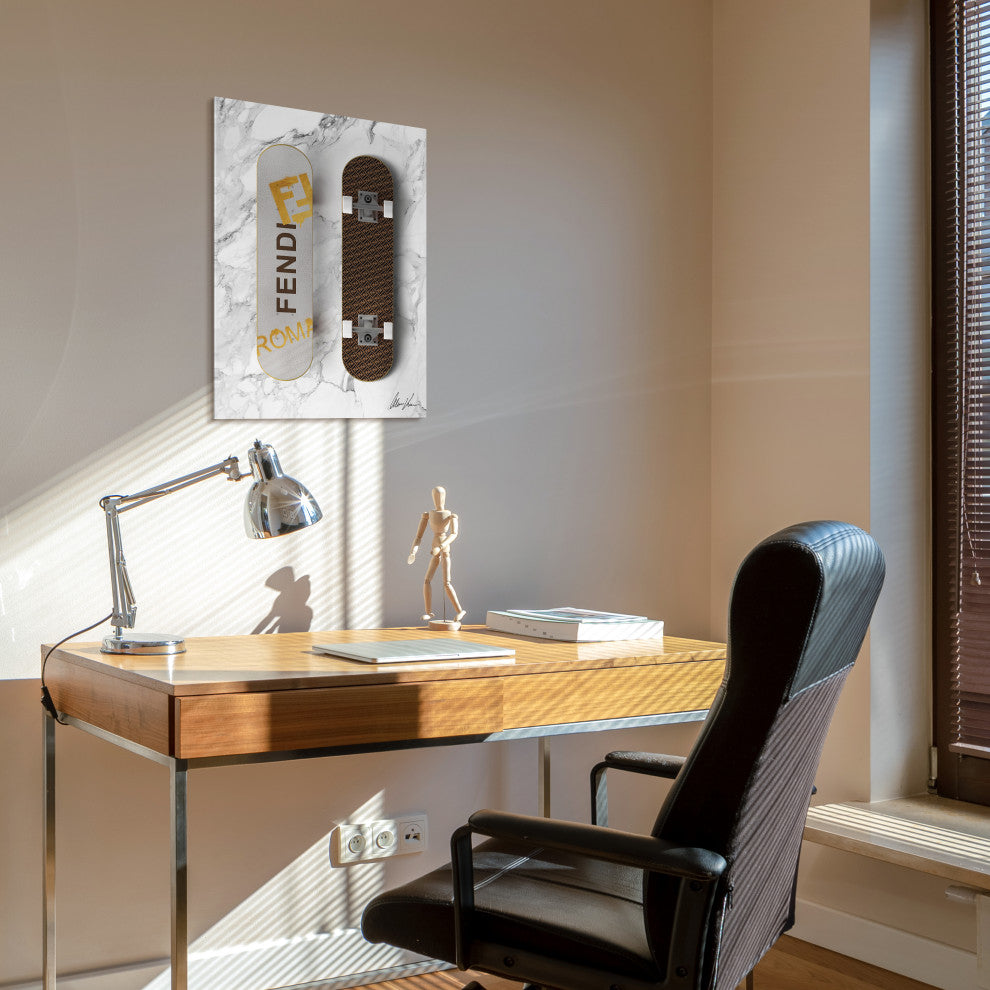 "Fendi Wheels" Frameless Free Floating Tempered Glass Panel Graphic Wall Art