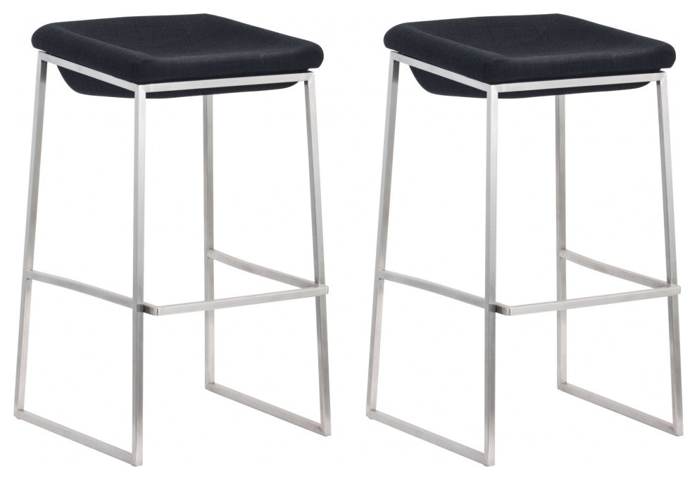 Set of Two Dark Gray and Stainless Indented Barstools