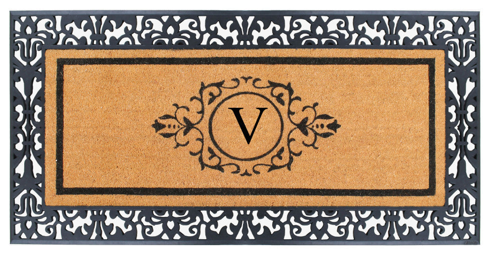 A1HC Paisley Rubber & Coir Outdoor Durable Monogrammed Doormat, 30"X60", Black,