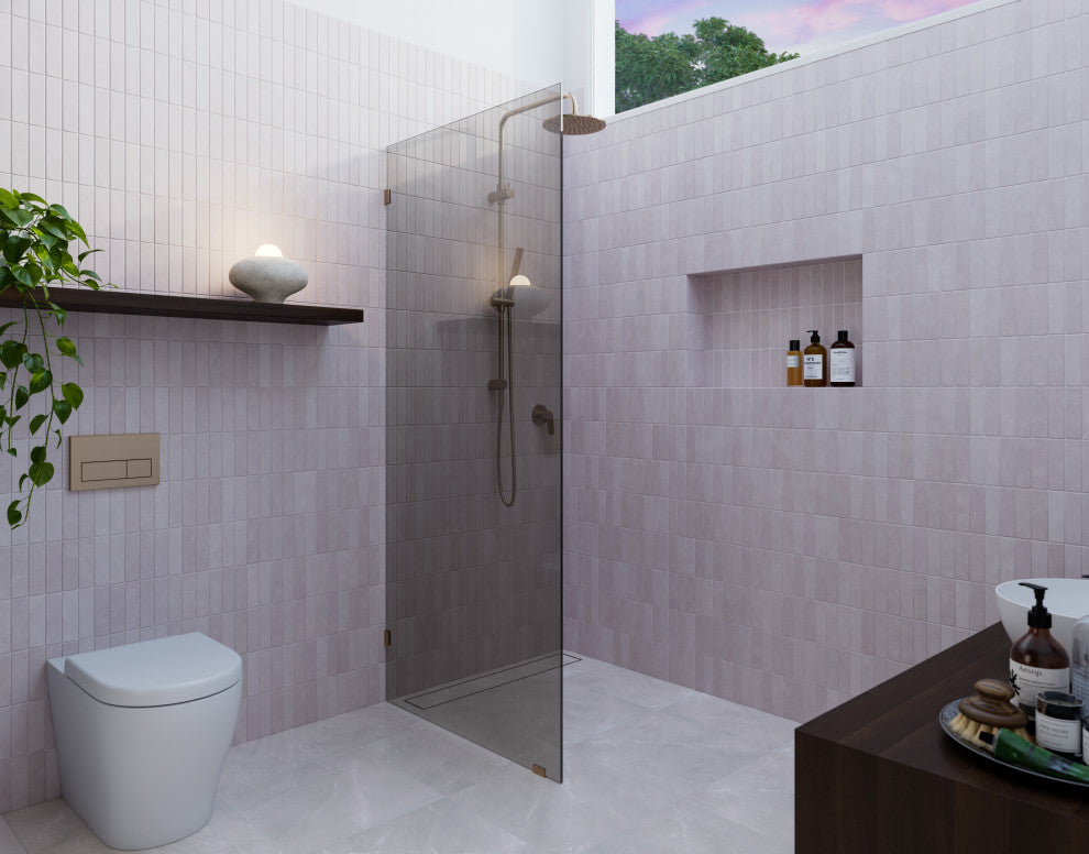 Ursa 30"x78" Frameless Single Glass Shower Panel, Gray Tint, Brushed Bronze