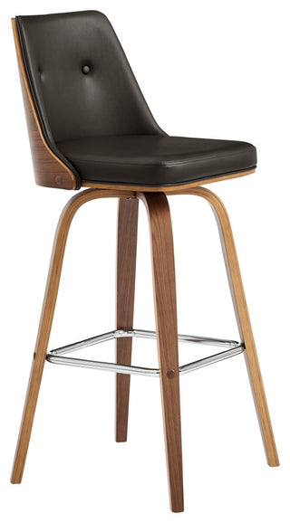 Nolte 30" Swivel Bar Stool in Brown Faux Leather and Walnut Wood