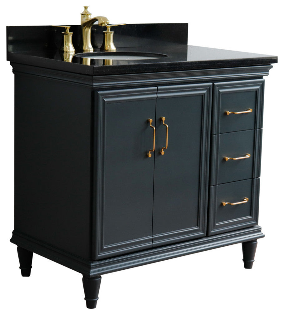 37" Single Vanity, Dark Gray Finish With Black Galaxy