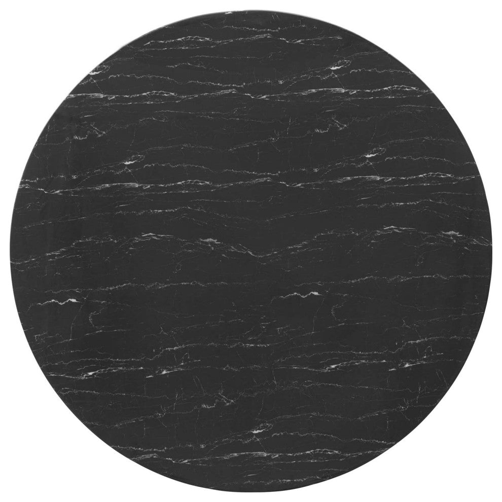 Dining Table, Round, Artificial Marble, Metal, Black, Modern, Bistro Restaurant