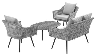 Endeavor 4Pc Outdoor Patio Loveseat Armchair, Coffee Table Set EEI3177GRYGRYSET