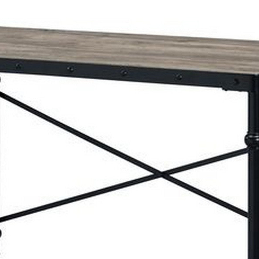 Benzara BM251312 Writing Desk With Casters and Nail Accents, Black