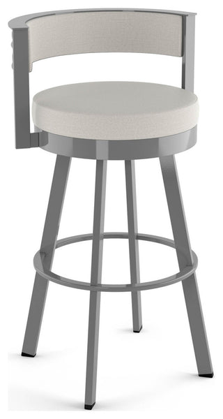 Amisco Browser Swivel Counter and Bar Stool, Light Grey Polyester / Metallic Grey Metal, Counter Height