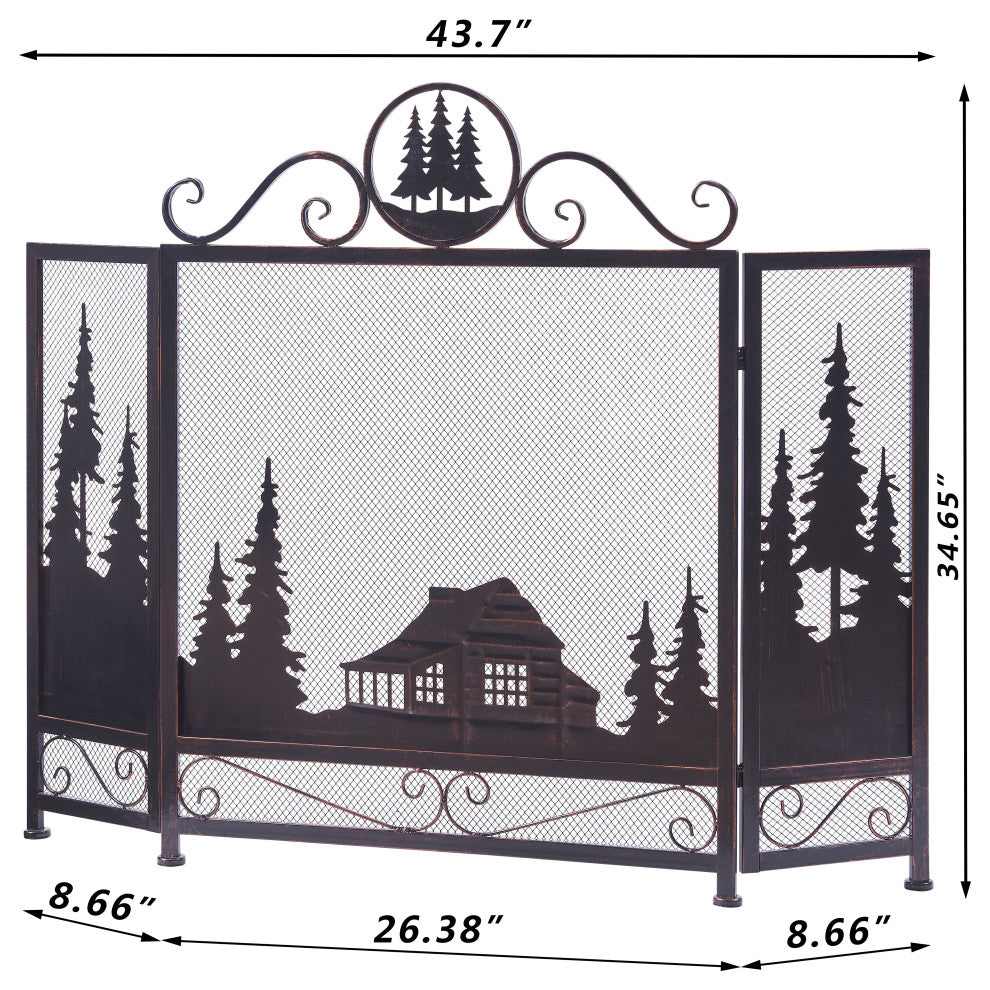 Three Panel Foldable Iron Fireplace Screen