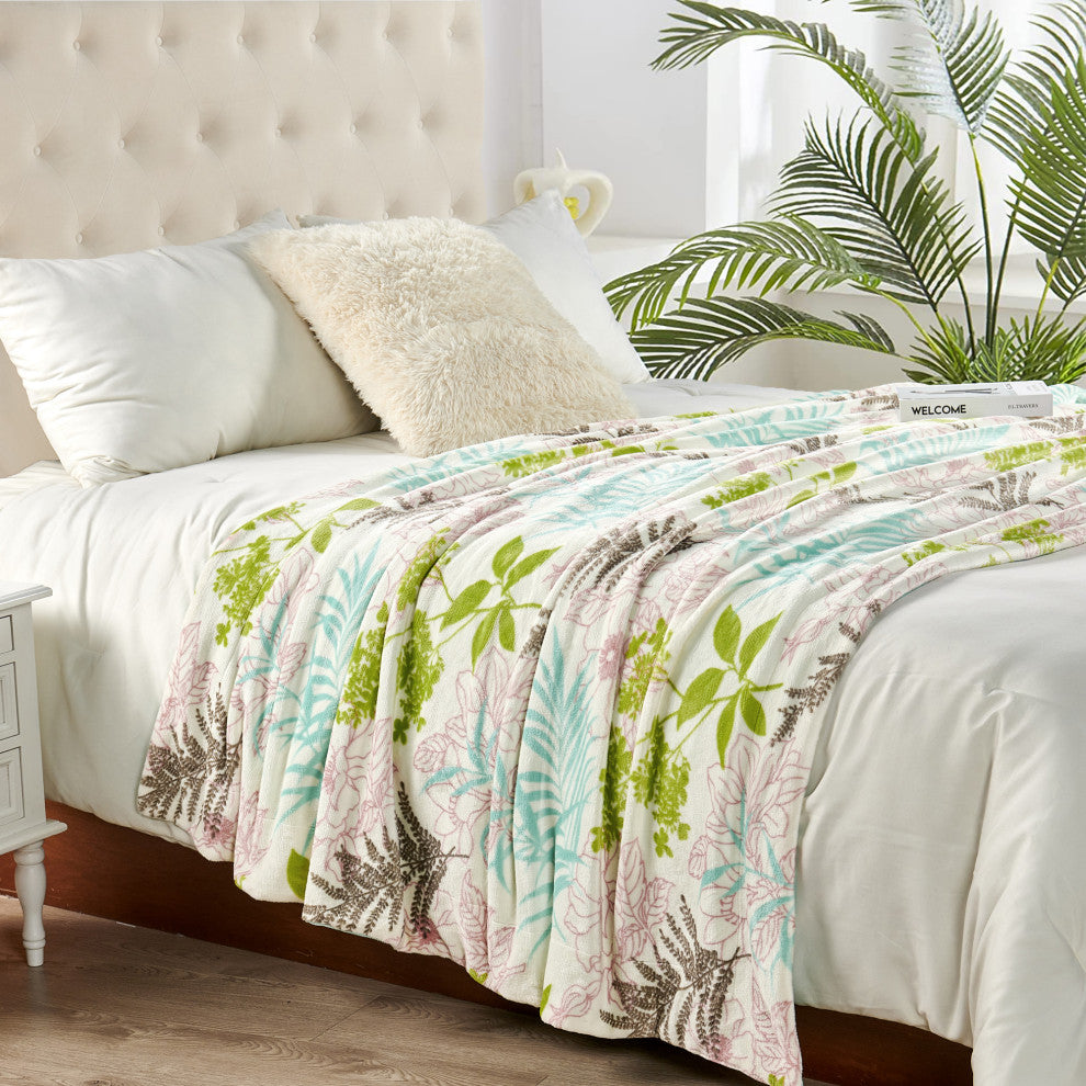 Floral Printed Flannel Throw, Tropical