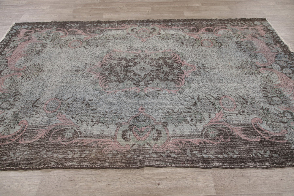 Consigned, Antique Traditional Handmade Turkish Overdyed Area Rug, Gray, 6x10