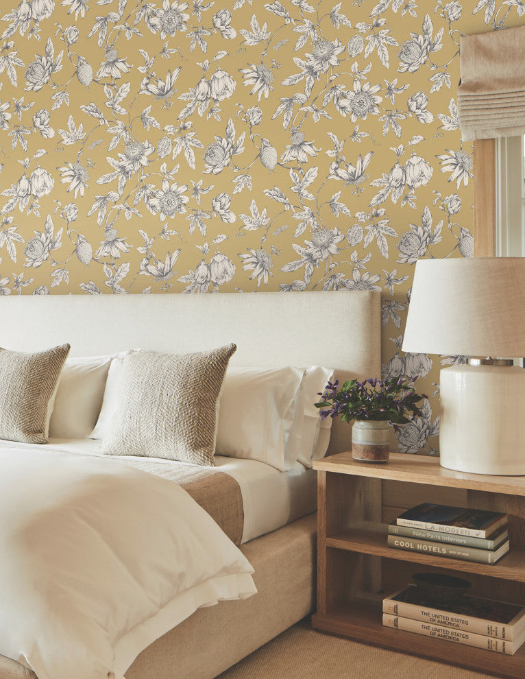 Passion Flower Toile Harvest Wallpaper