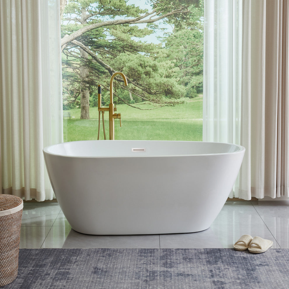 Freestanding Acrylic Bathtub, White/Polished Chrome, 59"
