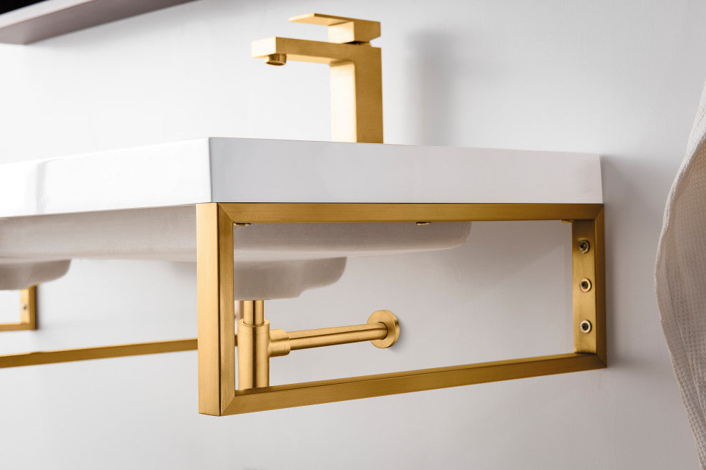 Three Boston 18" Wall Brackets, Radiant Gold, 47" White Glossy Composite Top