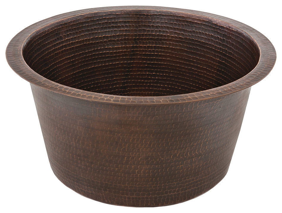 17" Large Round Hammered Copper Bar/Prep Sink, Drain & Accessories