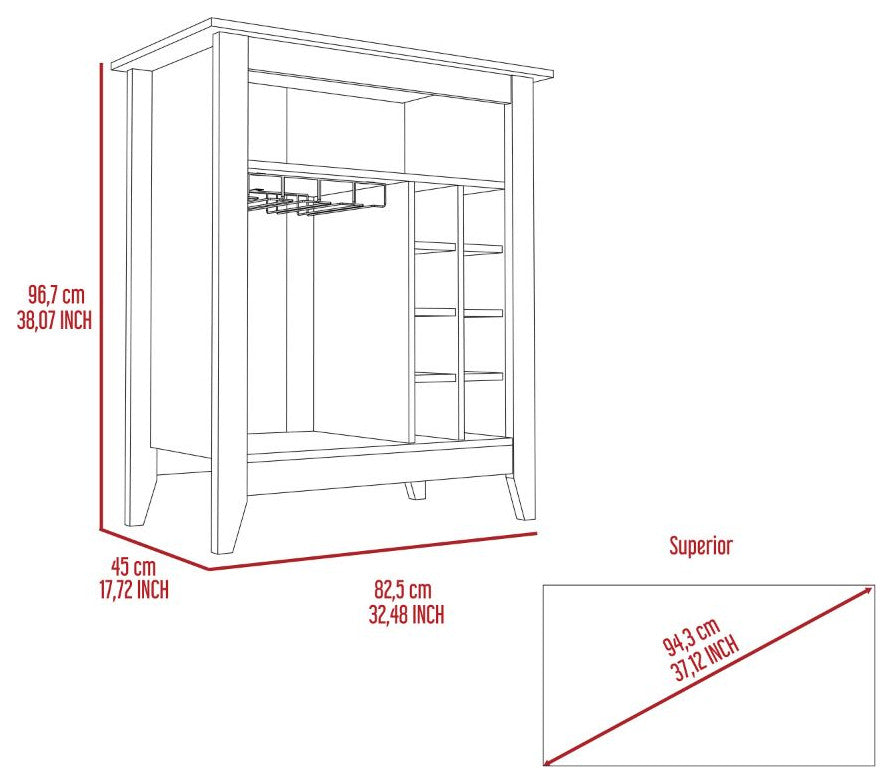 DEPOT E-SHOP Mojito Bar Cabinet,8 Wine Cubbies, Wine Rack,Open Shelf, Light Gray