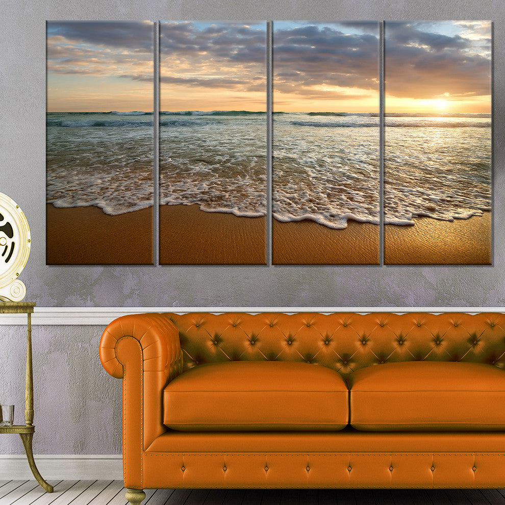 "Bright Cloudy Sunset in Calm Ocean" Seascape Wall Art, 4 Panels, 48"x28"