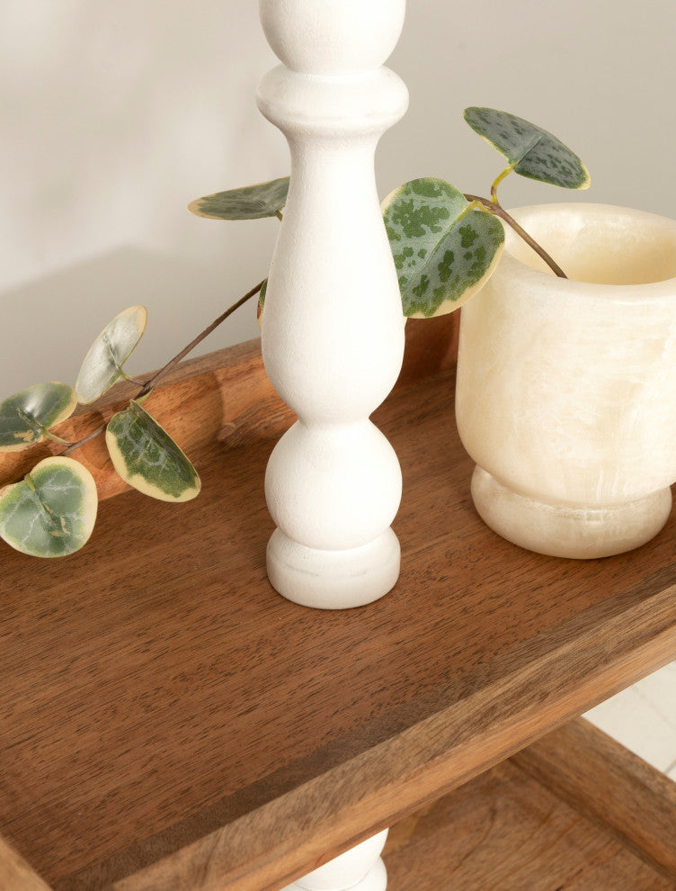 Bess Wood Tiered Tray, White/Natural 16x12x26