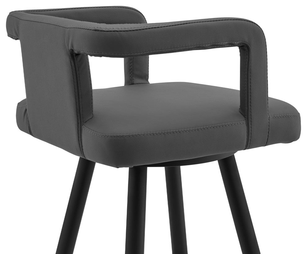 Gabriele 26" Gray Faux Leather and Black Metal Swivel Bar Stool