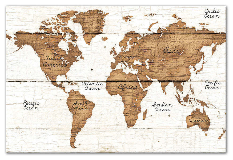 Distressed Wood World Map Canvas Wall Art, 12"x18"