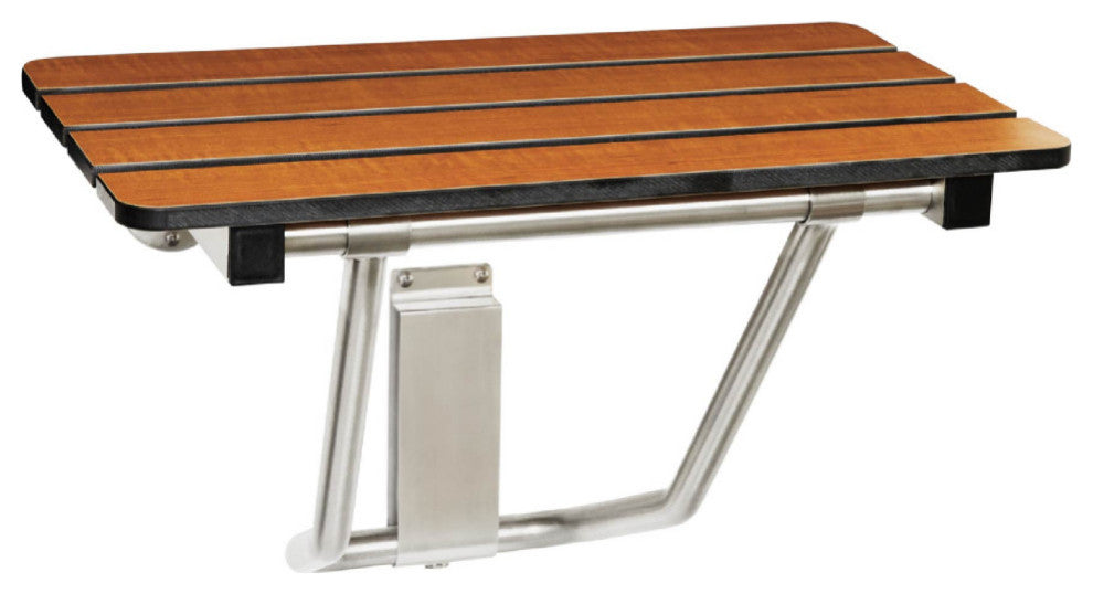 ADA Folding Wall Mount Teak Phenolic Bathroom Shower Seat Bench, 18"