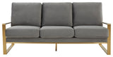 LeisureMod Jefferson Modern Design Velvet Sofa With Gold Frame, Light Gray