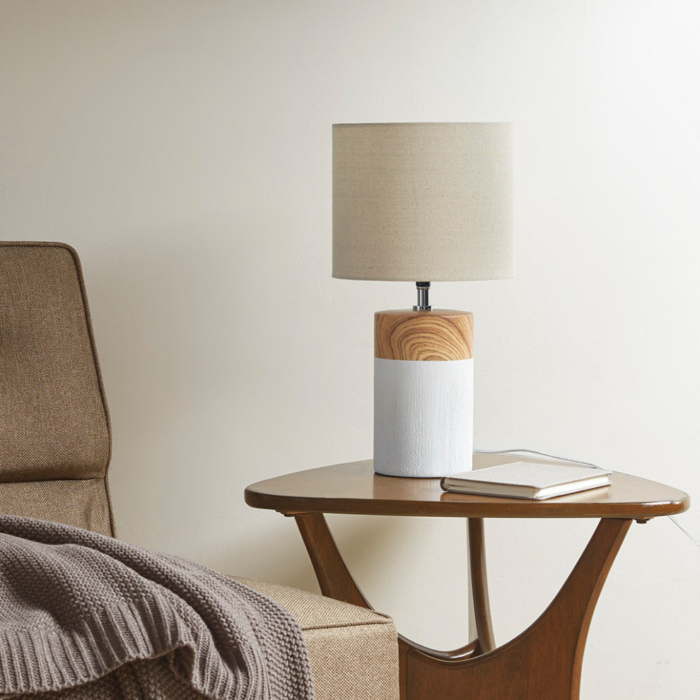 510 Design Nicolo Mid-Century Textured Ceramic Table Lamp, Matte White, White