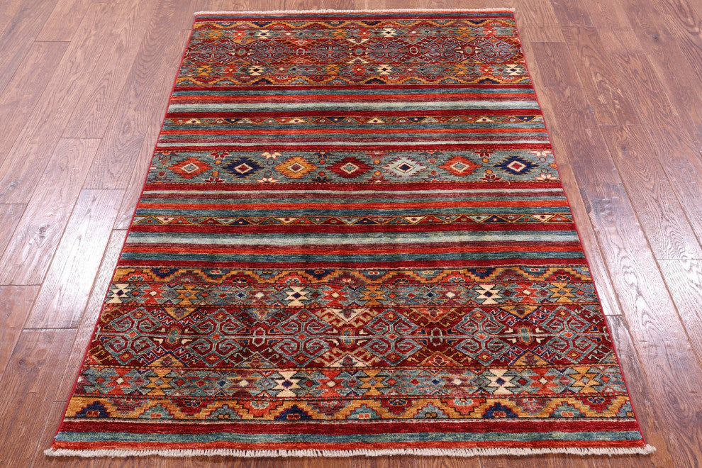 Super Kazak Khorjin Handmade Rug 3' 10" X 5' 8" - Q12617