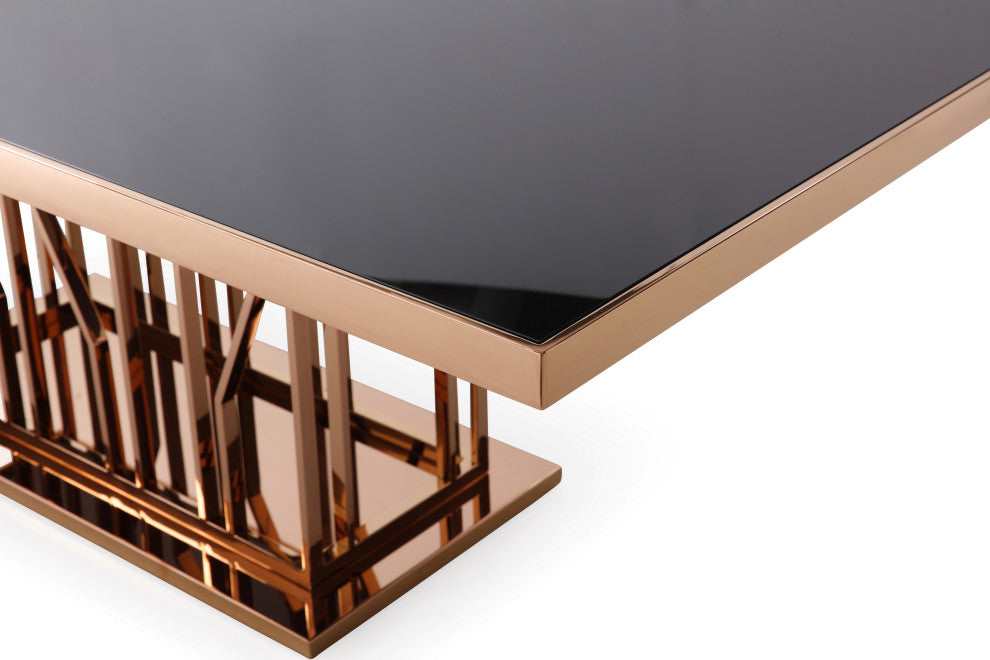 Modrest Marston Modern Black Glass and Rosegold Dining Table