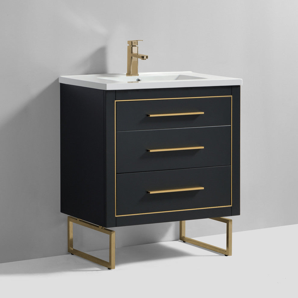 Sherwood 30" Single Vanity Set, Charcoal, Brass Trim, Floating Only