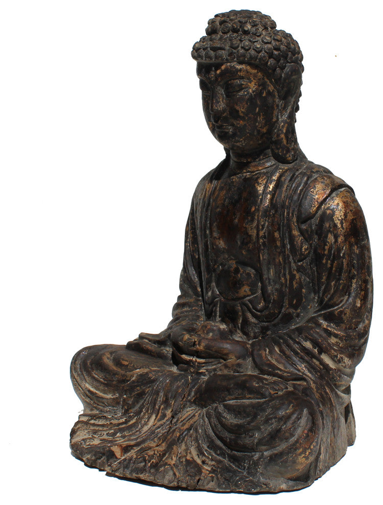 Chinese Golden Brown Glazed Buddha Gautama Amitabha Wood Statue Hws384