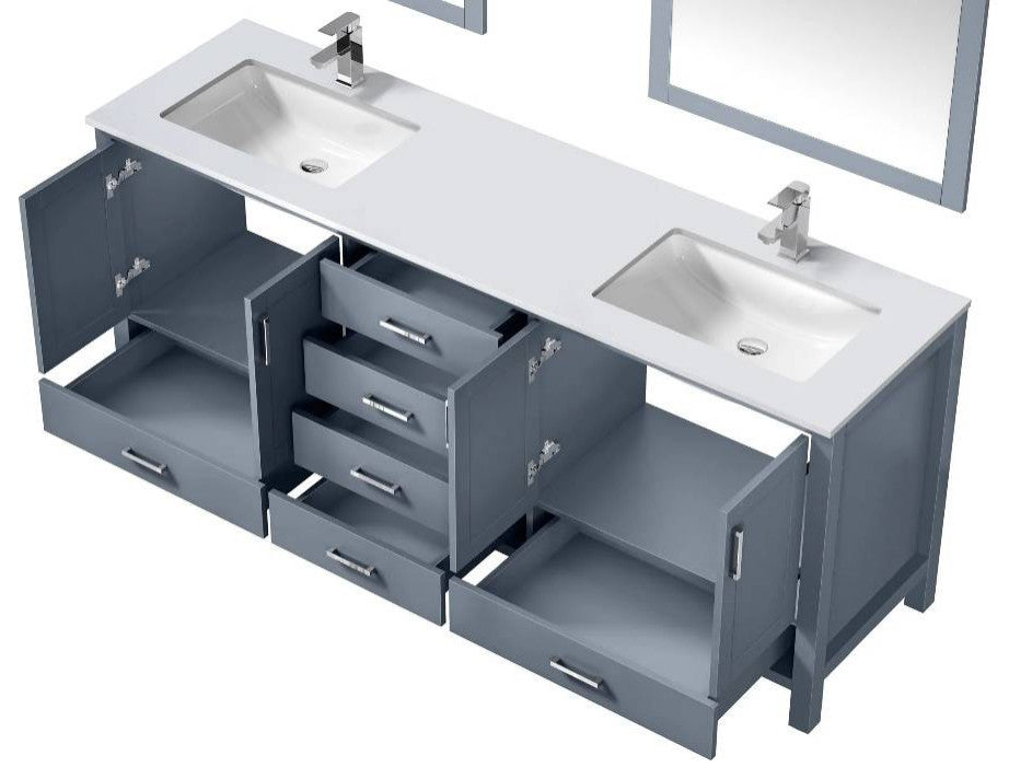 Jacques 80" Dark Grey Double Sink Vanity with Quartz Top, No Mirror