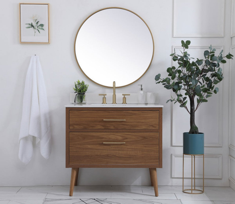 Bella 36" Bathroom Vanity, Walnut Brown With Backsplash