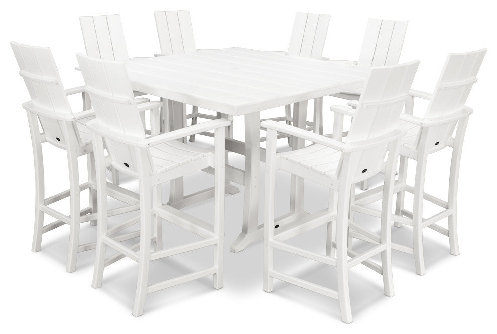 POLYWOOD Modern Adirondack 9-Piece Farmhouse Bar Set, White