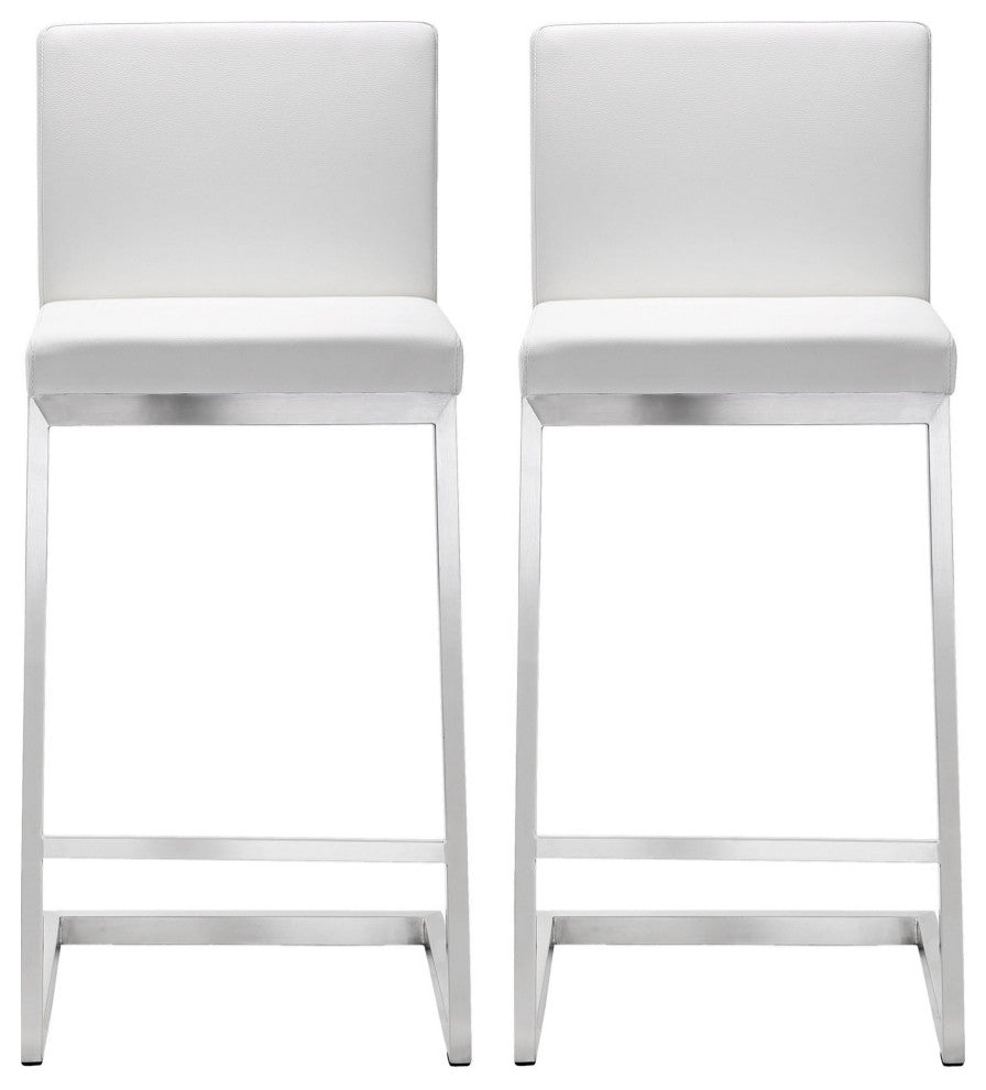 Parma Stainless Steel Counter Stool, Set of 2, White/Silver