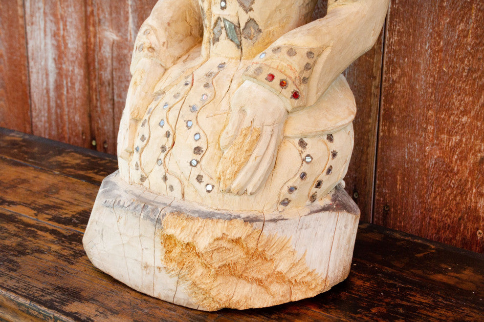 Antique Rangoon Bleached Kneeling Buddha