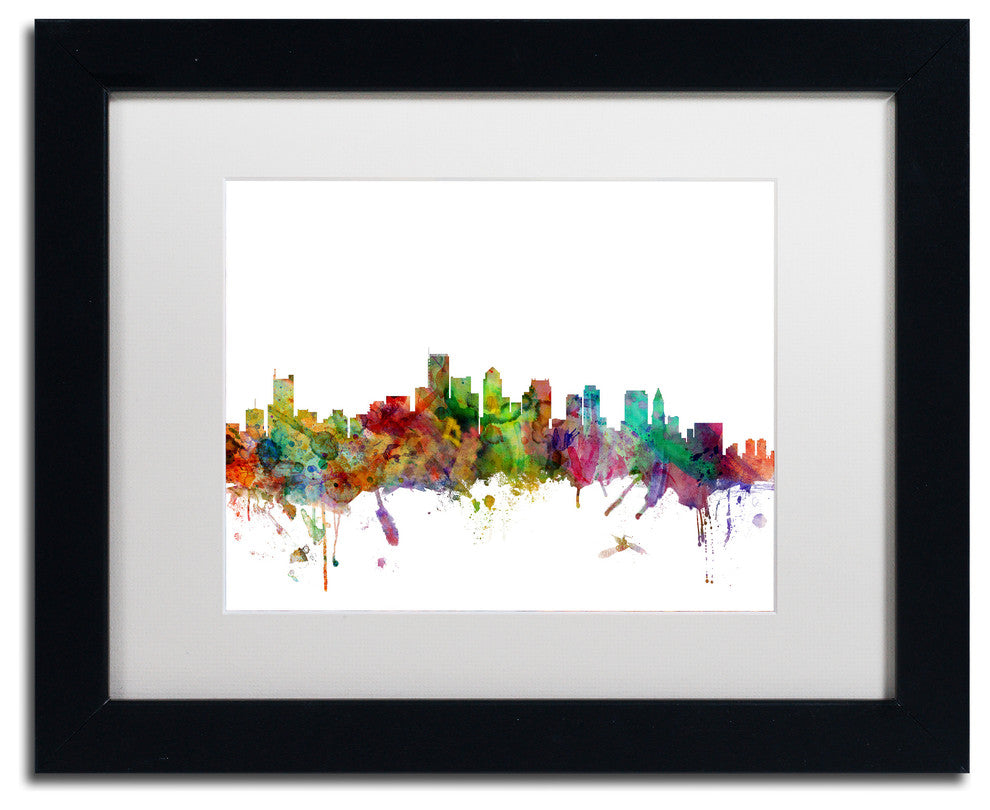 "Boston, Massachusetts Skyline" Matted Framed Canvas Art by Michael Tompsett