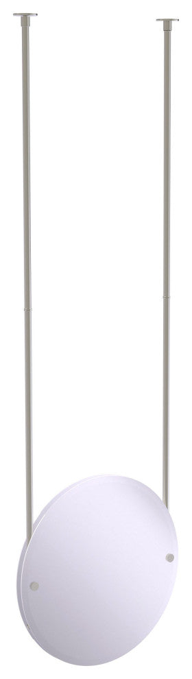 Frameless Round Ceiling Hung Mirror with Beveled Edge, Satin Nickel