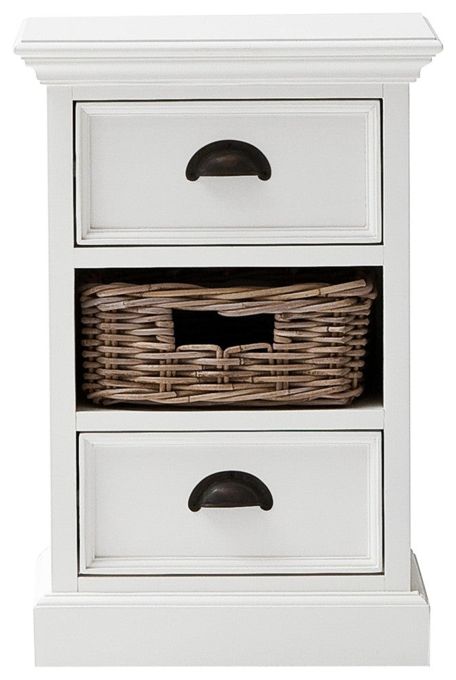 Classic White Two Drawer Nightstand Unit with Basket