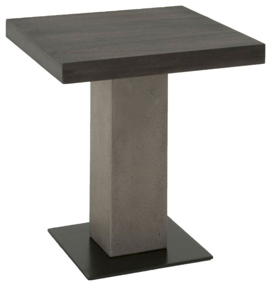 Pedestal Style End Table In Acacia Wood Slate Gray and Espresso Brown