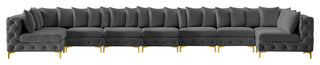 Tremblay Velvet Upholstered 9-Piece Modular U-Shaped Sectional, Grey
